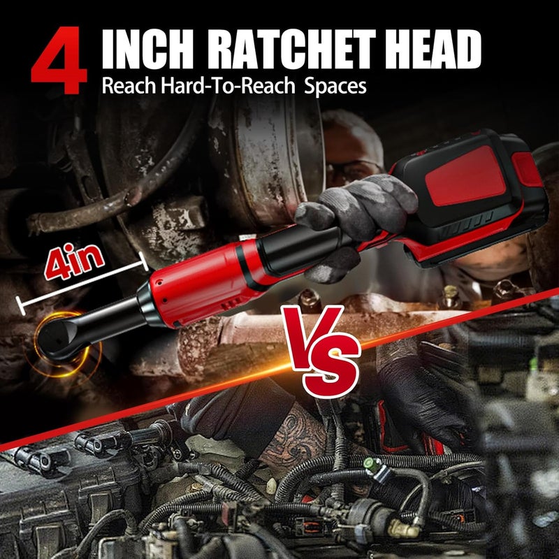 DEVTBLUN 21V Electric Ratchet Wrench Set,60FT-LBS (80N.m) Extended Cordless Ratchet Wrench with 2x 2.0Ah Battery,3/8" 400 RPM Variable Speed Power Ratchet Driver Set with 7 Sockets,1/4 Adaptor, 3"Extension Bar - Image 4